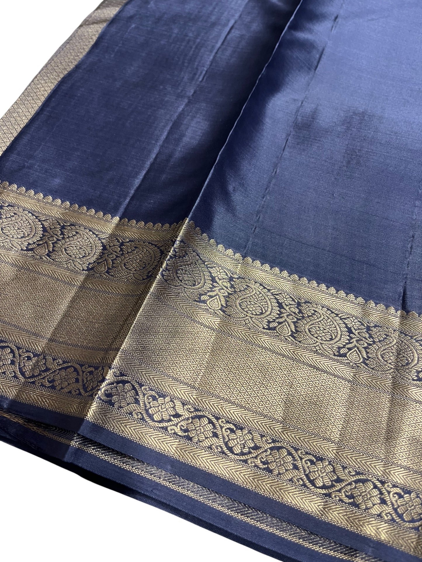 Southloom Pure Handloom Bridal Kanchipuram Silk Saree with Korvai Work (Blue)