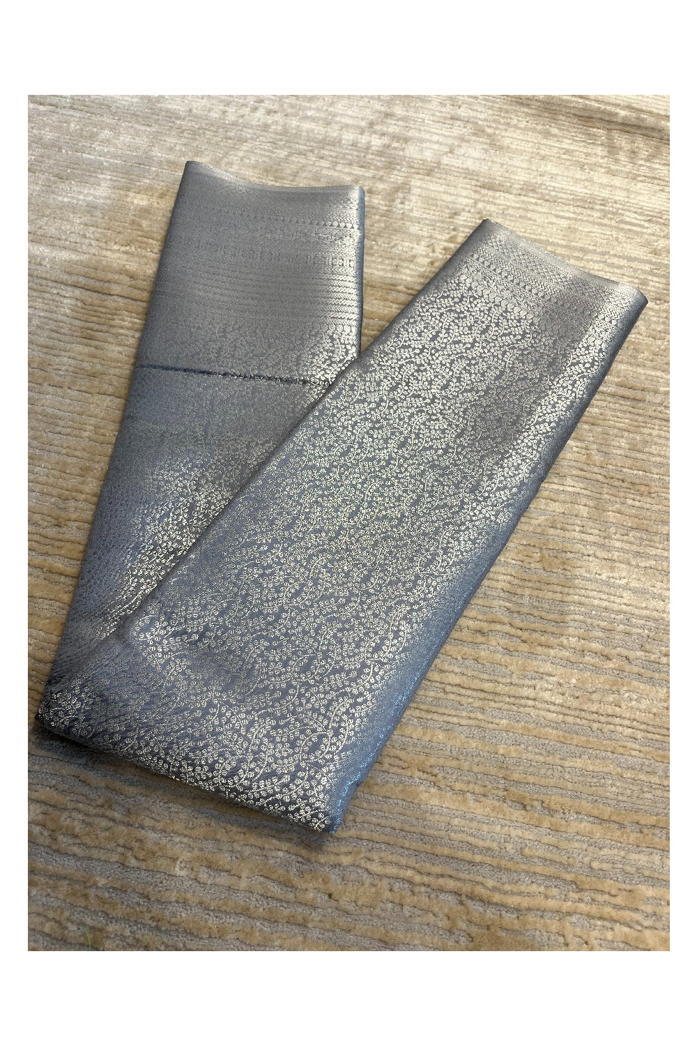 Southloom Banarasi Silver Zari Brocade Work Silk Saree in Grey Pastel Shade