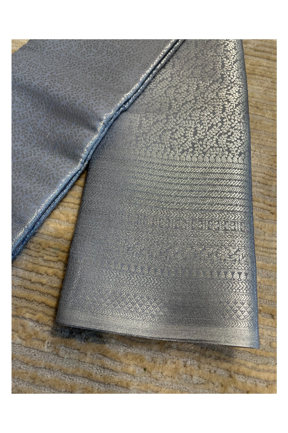 Southloom Banarasi Silver Zari Brocade Work Silk Saree in Grey Pastel Shade