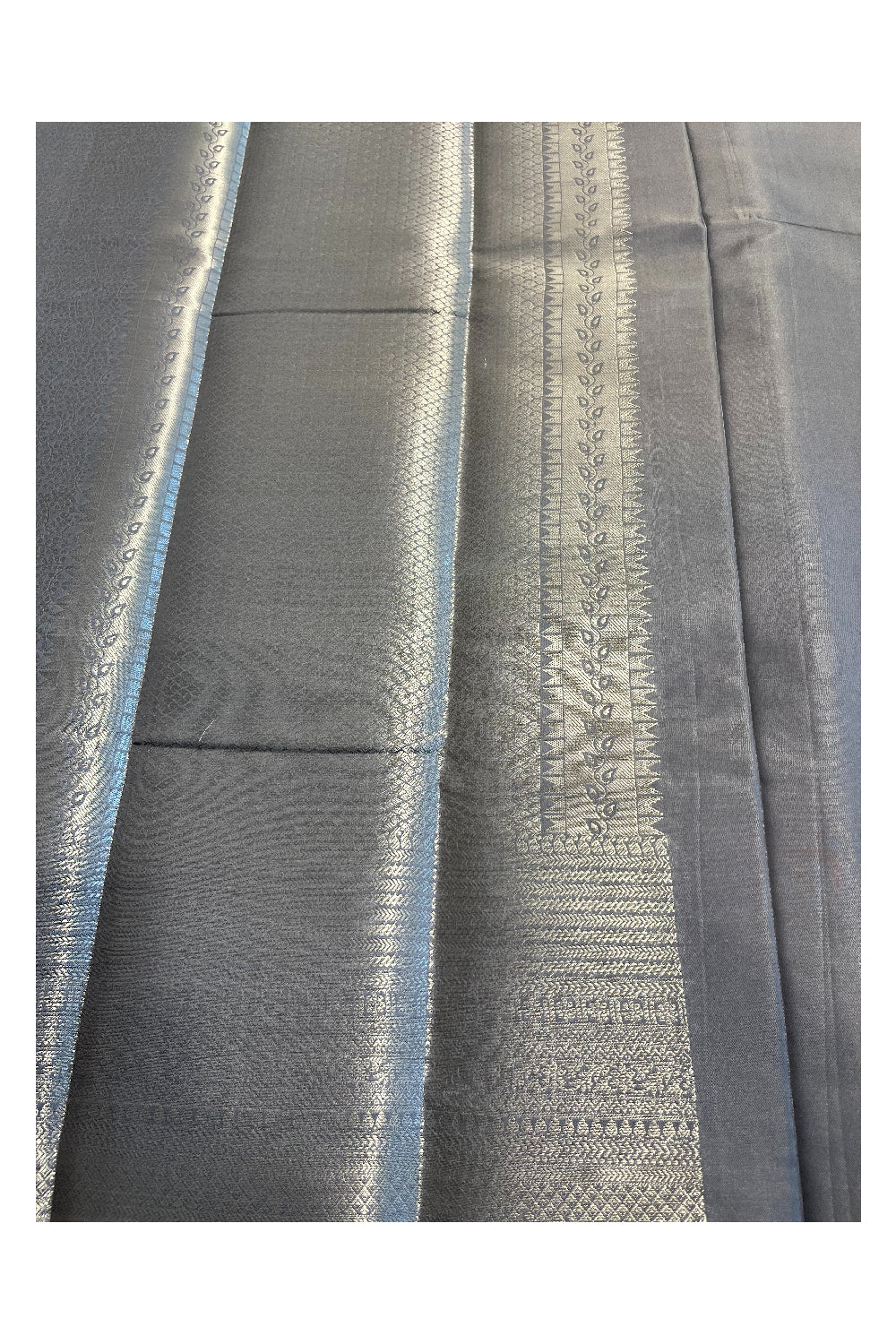 Southloom Banarasi Silver Zari Brocade Work Silk Saree in Grey Pastel Shade