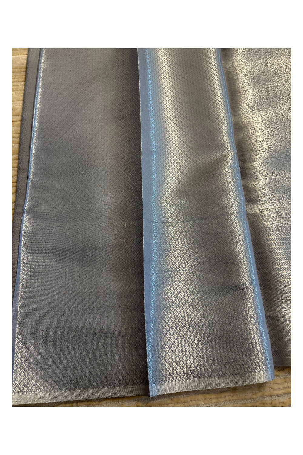 Southloom Banarasi Silver Zari Brocade Work Silk Saree in Grey Pastel Shade