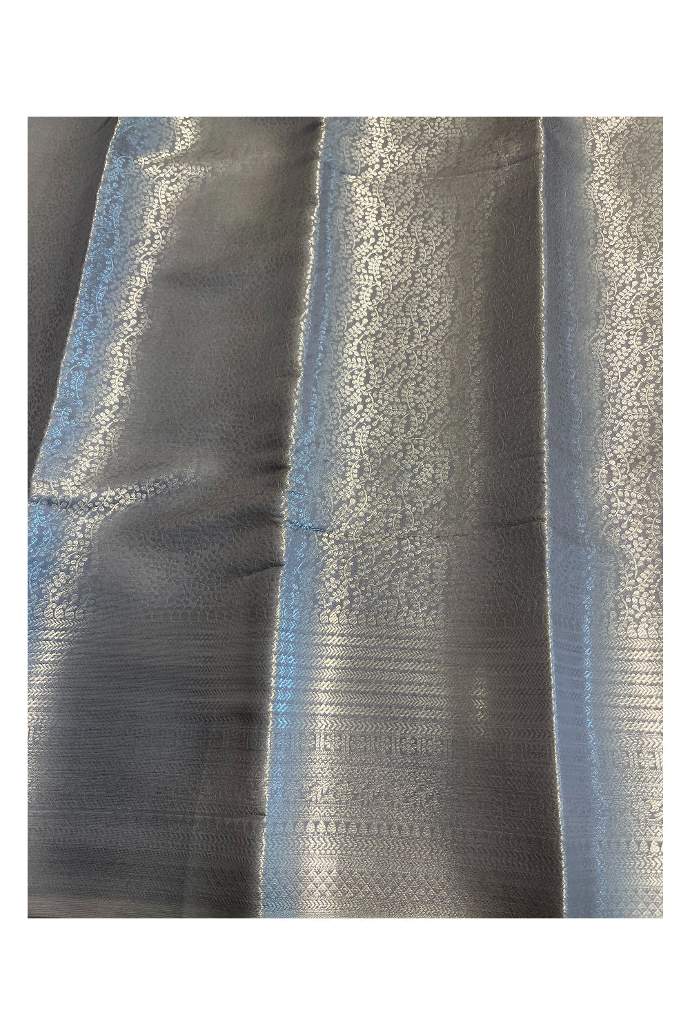 Southloom Banarasi Silver Zari Brocade Work Silk Saree in Grey Pastel Shade