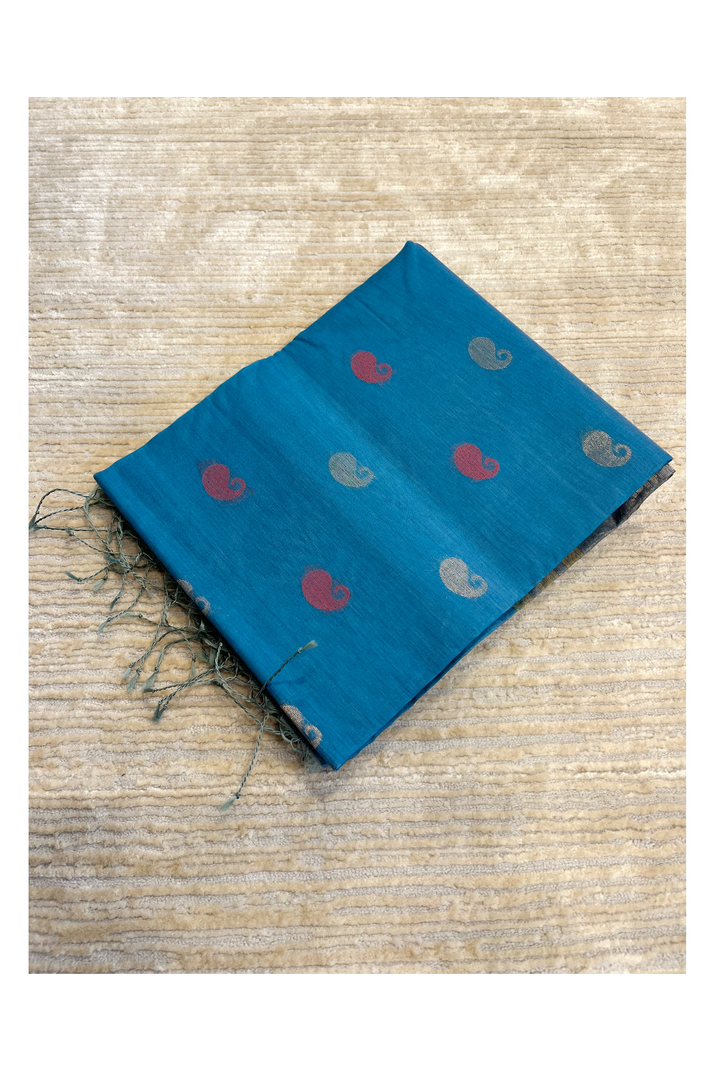 Southloom Pure Handloom Cotton Silk Saree With Handwoven Work Across Body and Blouse in Blue And Grey