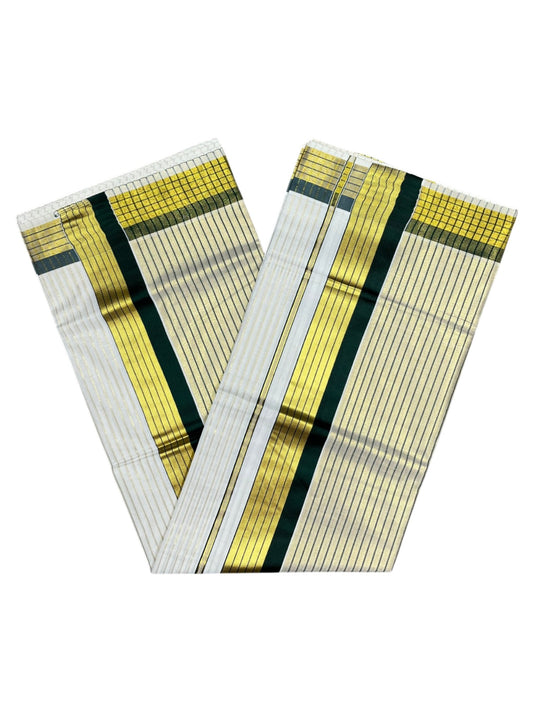 Southloom Kerala Pure Cotton Saree with Stripes on Body and Borders in Green