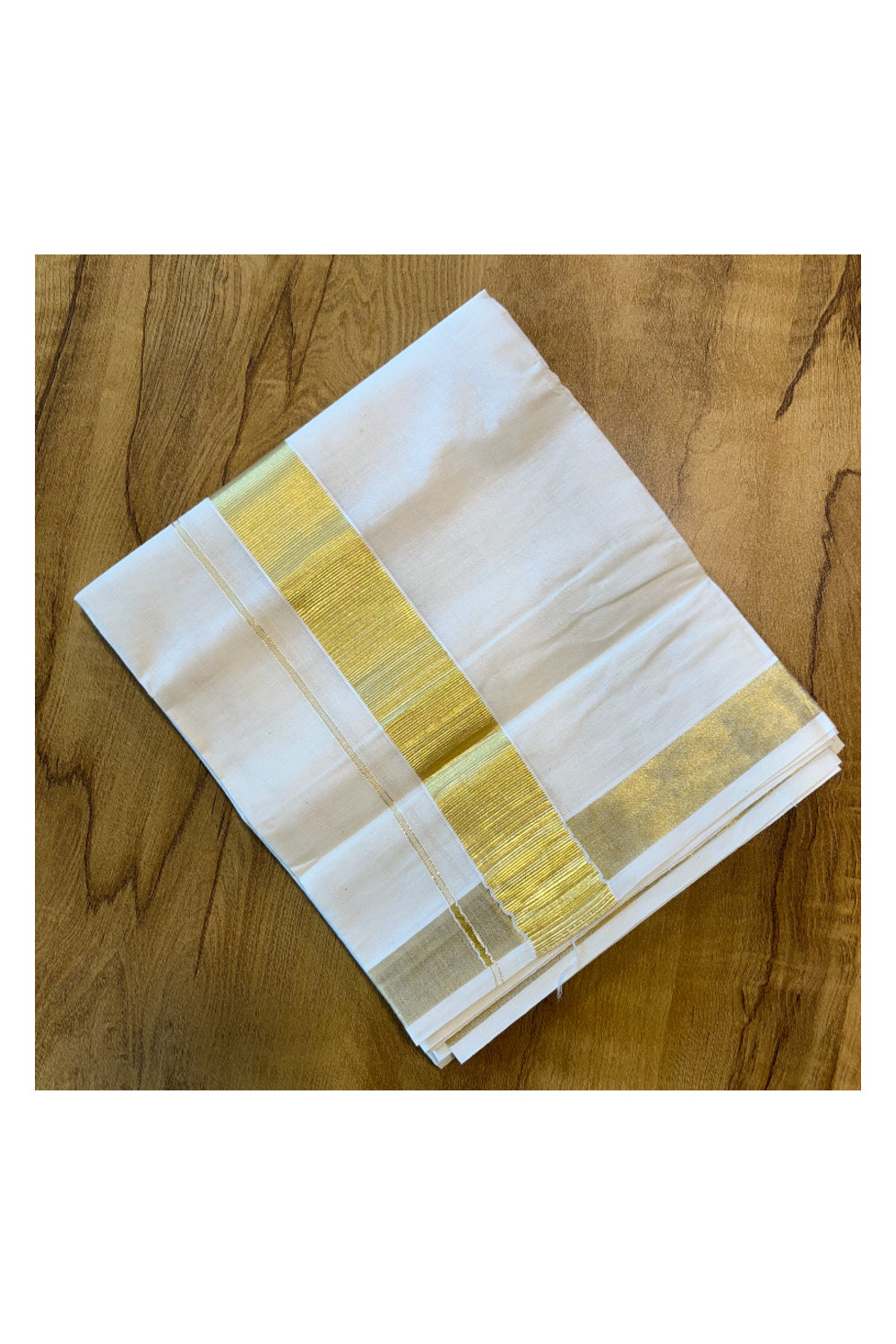 Pure Cotton Mundu with Golden Lines and Golden Border (South Indian Kerala Dhoti)