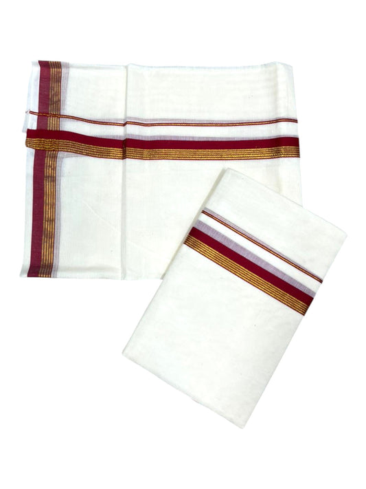 Pure Cotton Kerala Single Set Mundu (Mundum Neriyathum) with Red Kasavu Border in 2.80 Mtrs SL394
