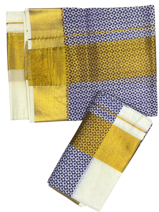Southloom Kerala Cotton Single Set Mundu With Floral Design 2.80 Mtrs
