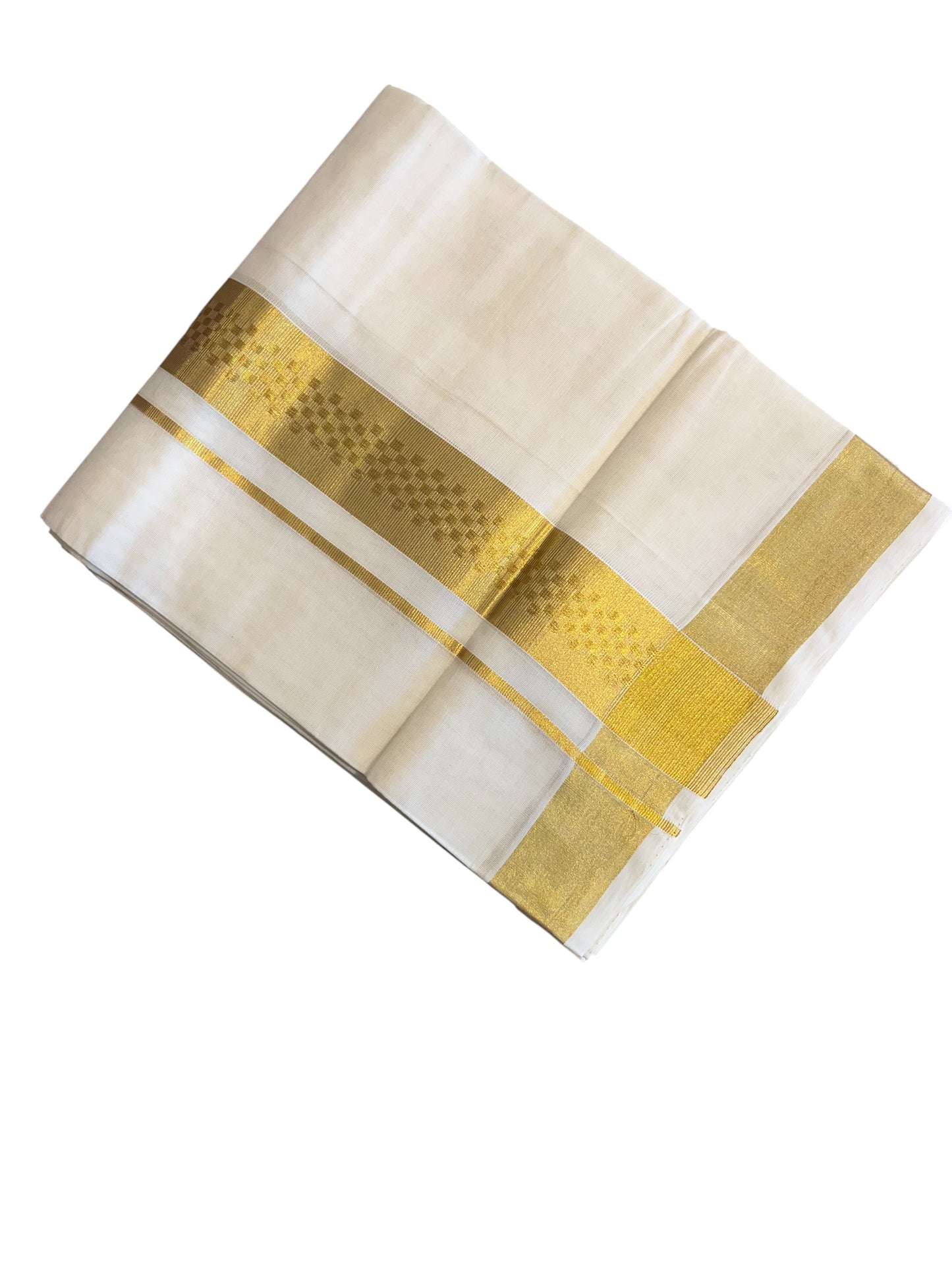 Southloom Premium Handloom Cotton Double Mundu with Gold Kasav Border