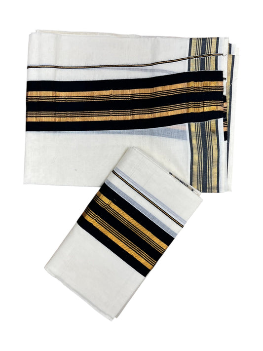 Southloom Kerala Cotton Set Mundu (Mundum Neriyathum) with Kasavu and Black Border