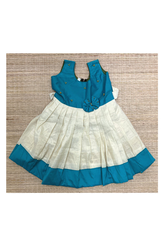Southloom Kerala Tissue Frock with Green Bead Work Designs for Kids (2 Years)