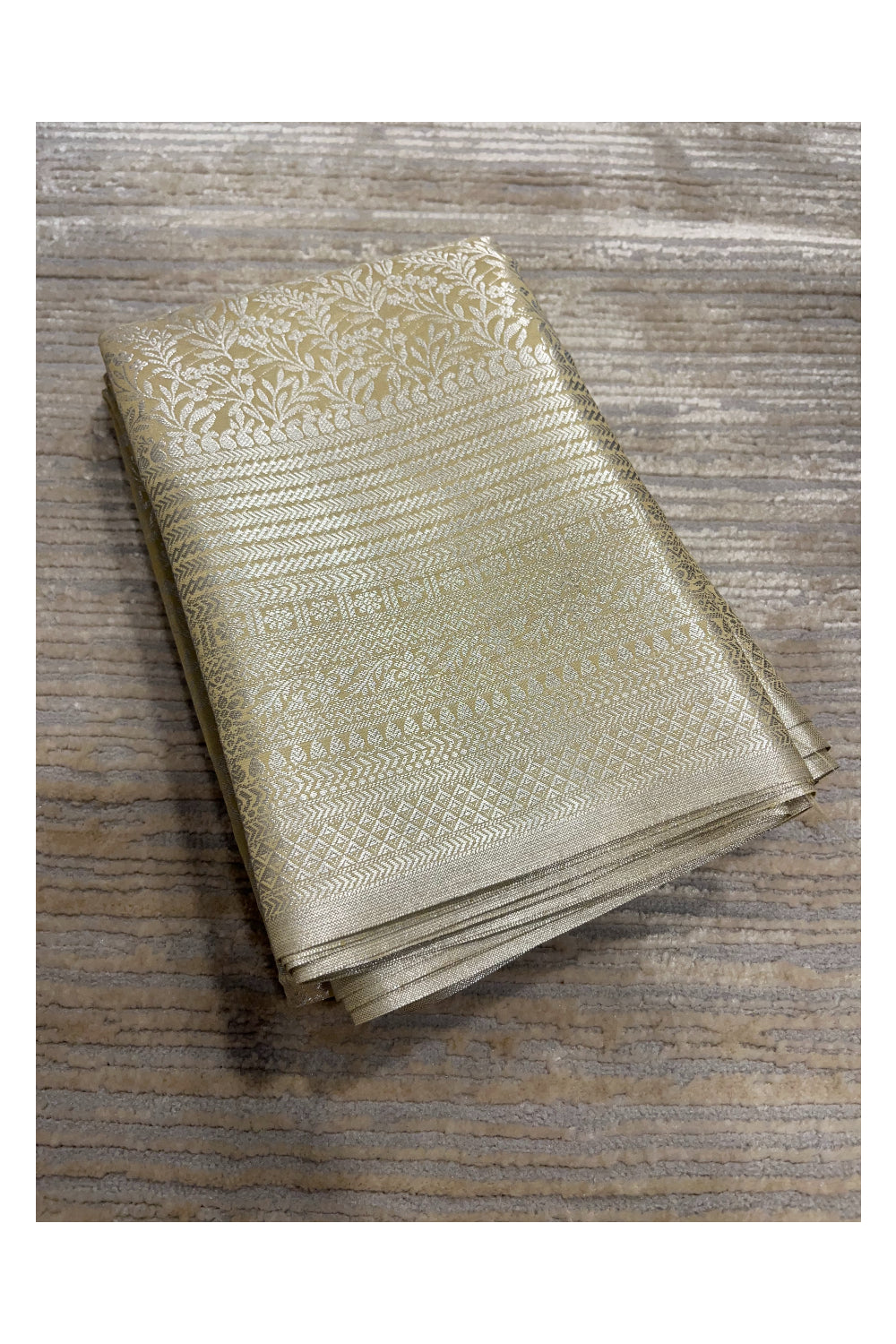 Southloom Banarasi Silver Zari Brocade Work Silk Saree in Beige Pastel Shade