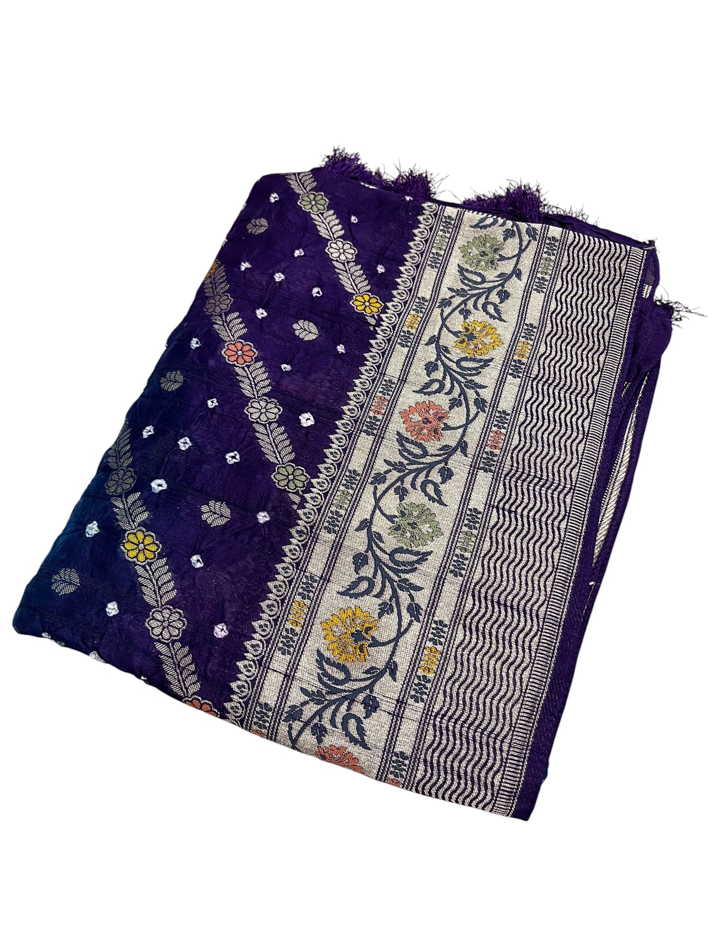Southloom Pure Banarasi Silk Saree with Woven Work on Body and Borders (Blue & Violet)