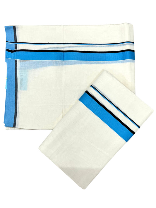 Southloom Pure Cotton Kerala Single Set Mundu (Mundum Neriyathum) Blue Border 2.80 Mtr SL345