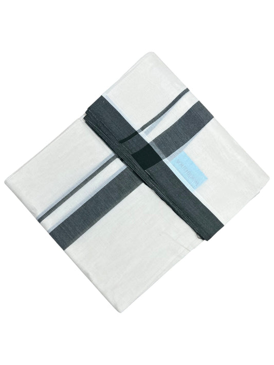 Southloom Kerala Pure Cotton Double Mundu with Dark Green Border (South Indian Kerala Dhoti)