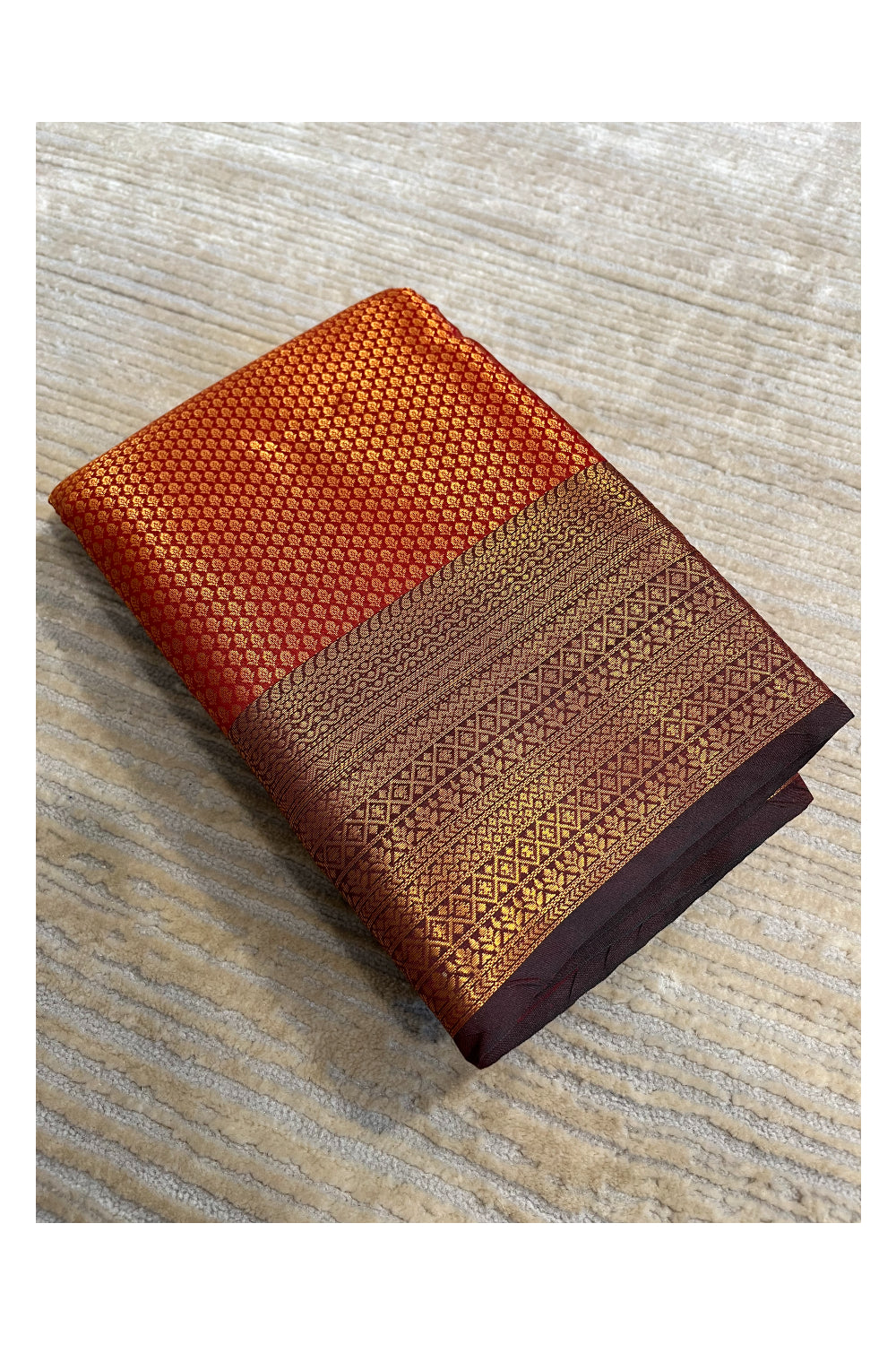 Southloom Banarasi Silk Brocade Bridal Saree WIth Woven Borders And Blouse Piece in Gold And Red