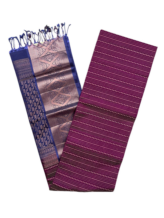 Southloom Pure Handloom Bridal Kanchipuram Silk Saree with Korvai Zari Work (Purple & Blue)