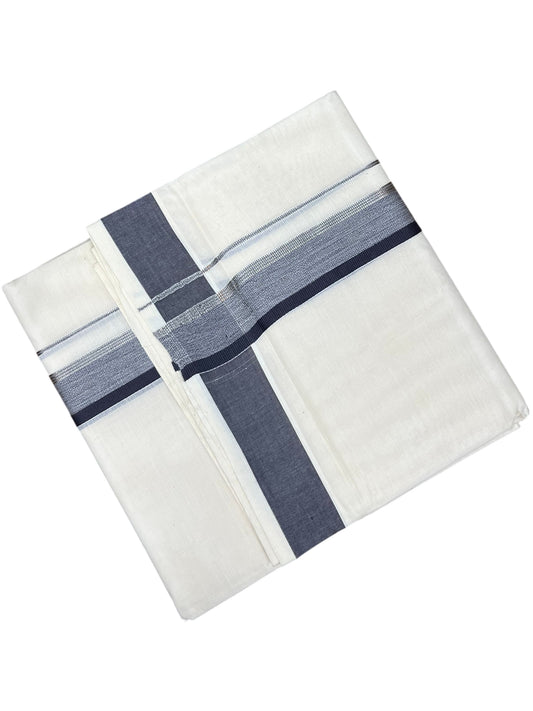 Southloom Pure Cotton Mundu with Silver Lines and Grey Border (South Indian Kerala Dhoti)
