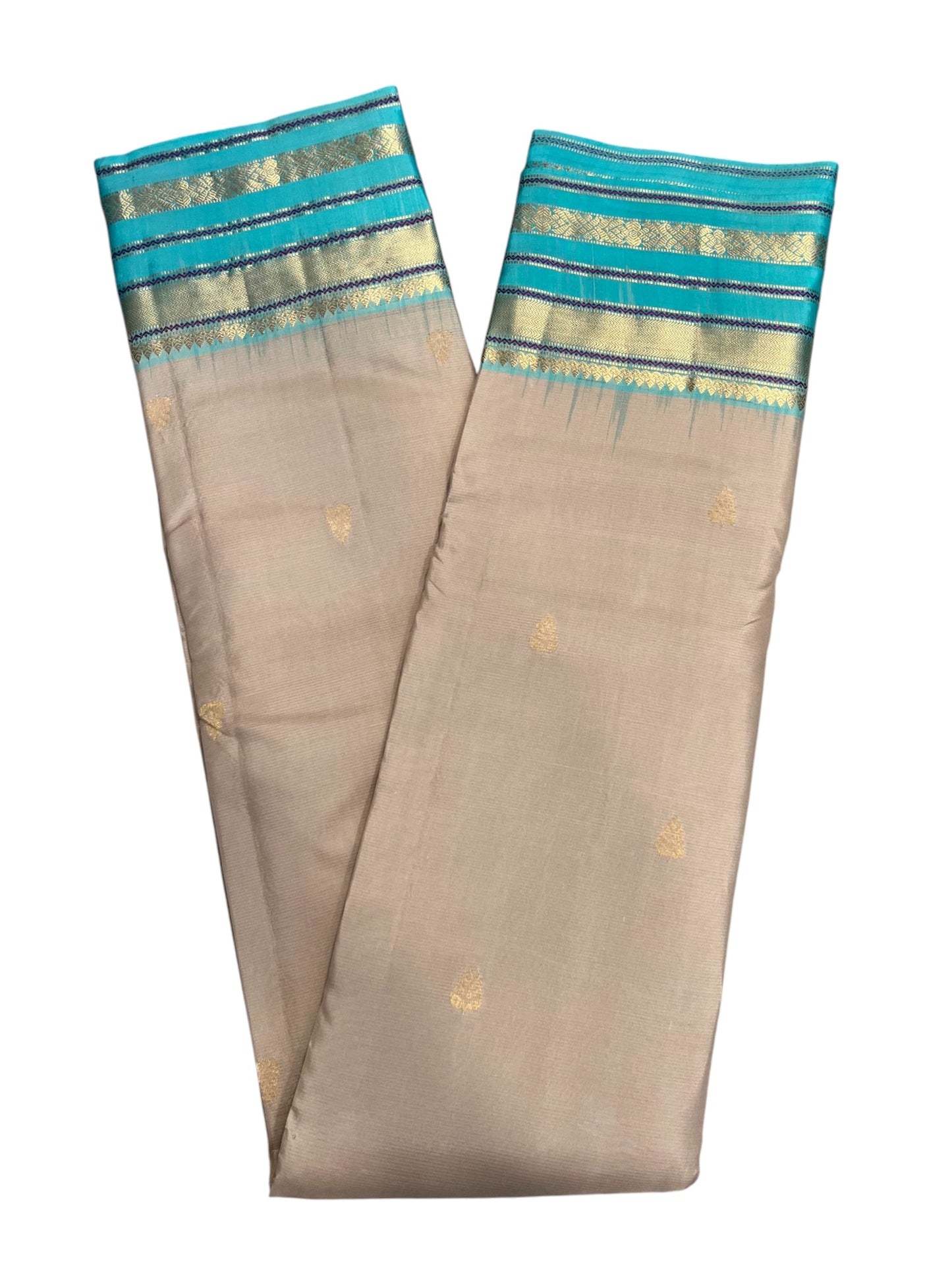 Southloom Pure Handloom Bridal Kanchipuram Silk Saree with Korvai Work(Beige & Blue)