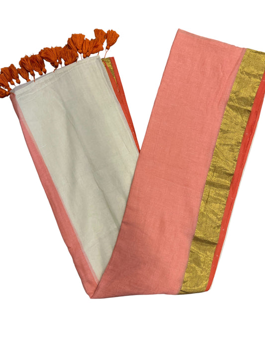 Southloom Mul Cotton 120 x 120 Soft Fabric Saree in Orange Colour