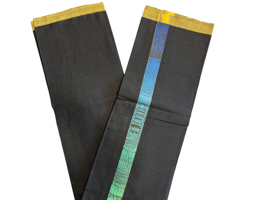 Southloom Black Printed Kathakali & Theyyam Single Mundu / Otta Mundu (South Indian Kerala Dhoti)