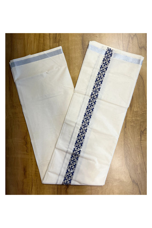 Southloom Pure Cotton Silver Kasavu Mundu with Trendy Print