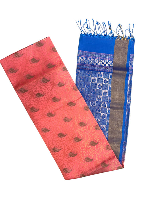 Southloom Pure Handloom Kanchipuram Silk Saree Korvai Zari Work (Blue & Peach)
