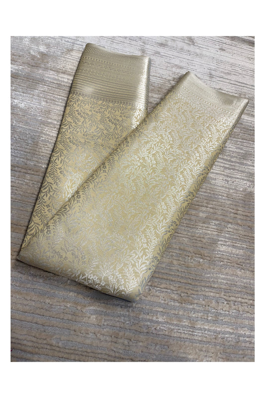 Southloom Brocade Silk Saree with Silver Zari Work in Beige Pastel Shade