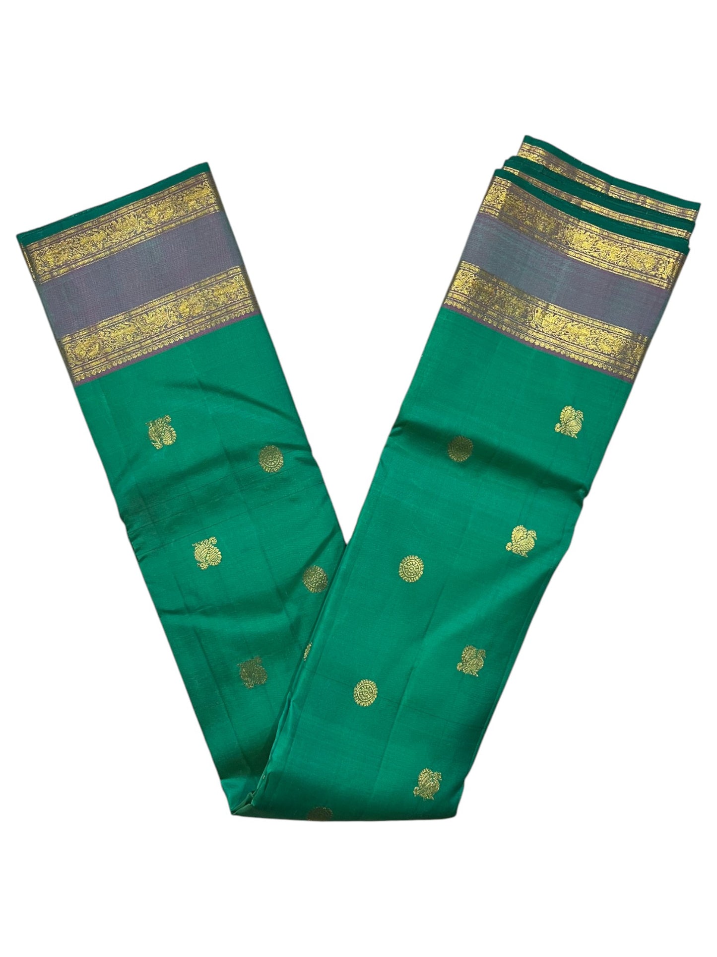 Southloom Pure Handloom Kanchipuram Silk Saree with Korvai Work (Green & Magenta)