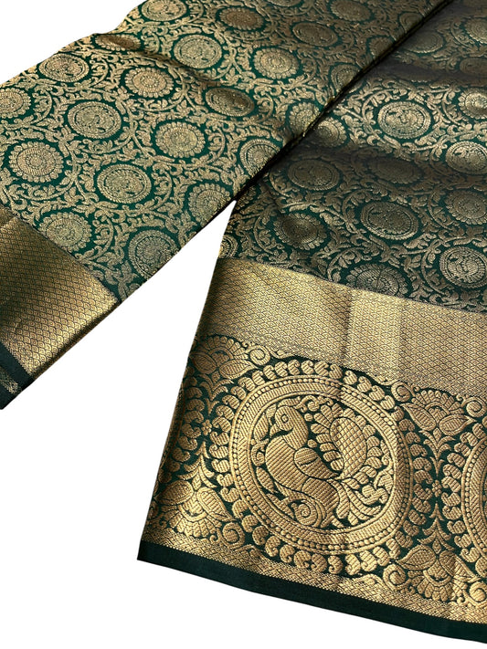 Southloom Pure Handloom Bridal Kanchipuram Silk Saree with Korvai Work (Green)