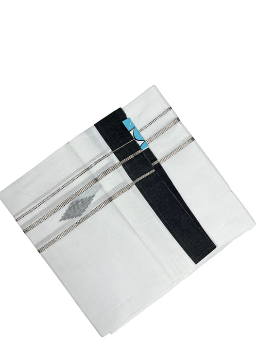 Southloom Pure White Cotton Mundu with Black & Silver Line Border (South Indian Kerala Dhoti)