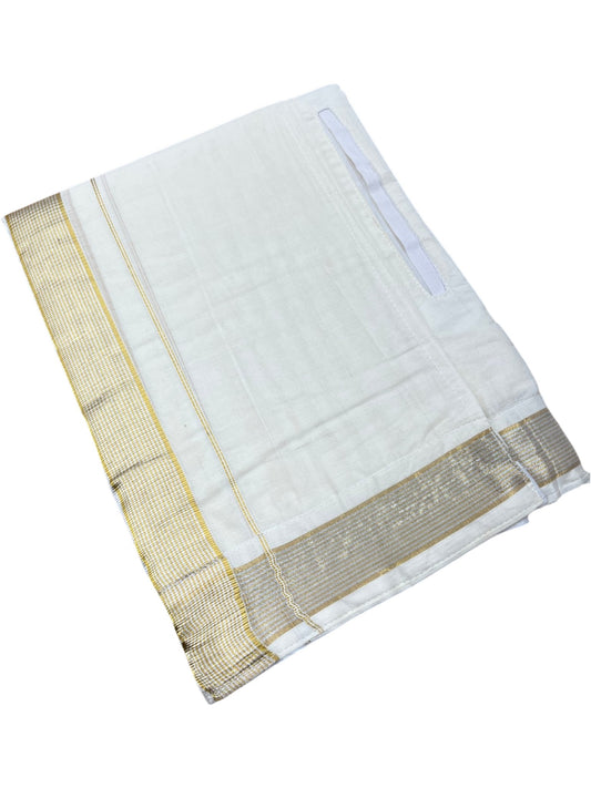 Southloom Kerala Cotton VELCRO Double Mundu with Gold Kasavu Border (South Indian Kerala Dhoti)