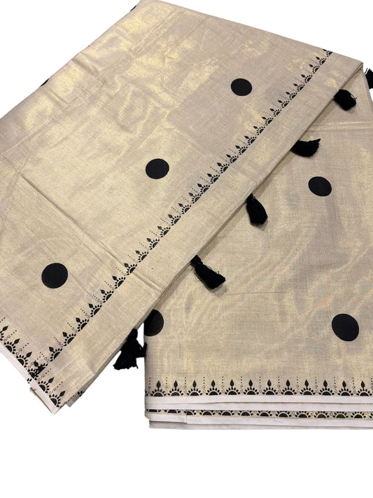 Southloom Kerala Tissue Kasavu Saree With Black Polka Dots on Body