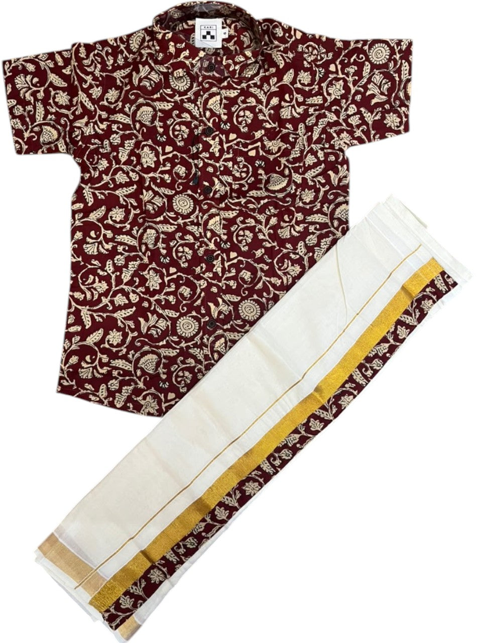 Southloom Cotton Floral Printed Kids's Combo (Shirt + Velcro Mundu) SLKCOMBO