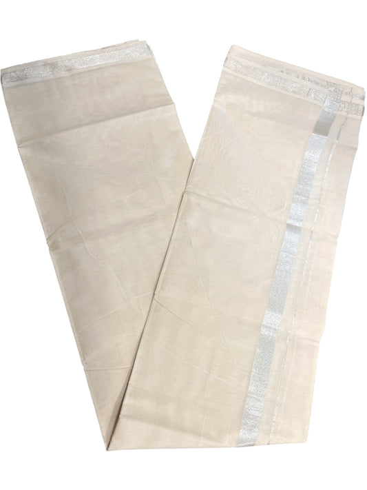 Kerala Cotton Double Mundu with Silver Border (South Indian Dhoti)