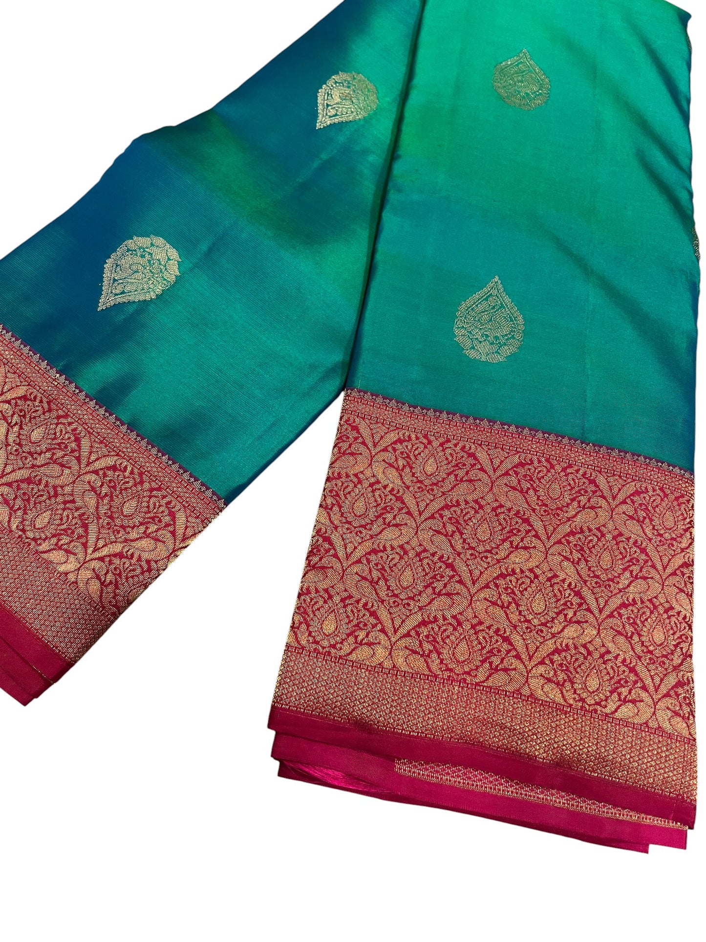 Southloom Premium Bridal Handloom Kanchipuram Silk Saree With Butta Works (Green)