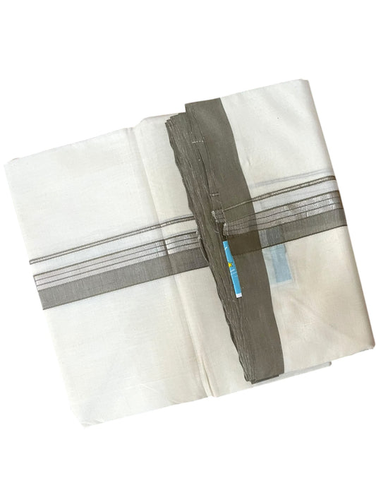 Southloom Balaramapuram Unakkupaavu Premium Handloom Cotton Double Mundu with Silver Lines and Grey Border