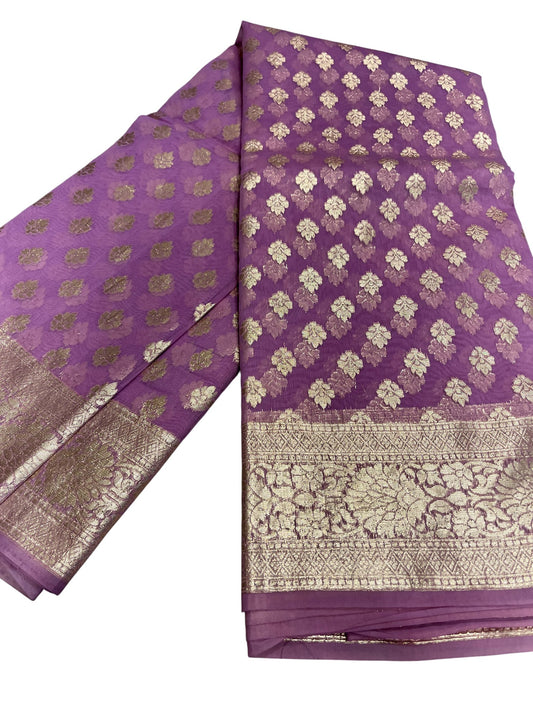 Southloom Cotton Banarasi Silk Saree with Woven Work on Body and Borders (Lavender)