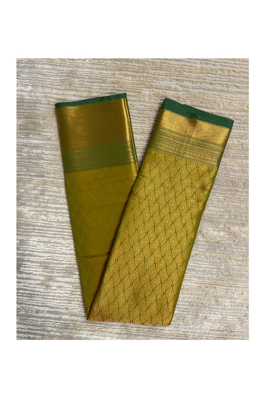 Southloom Banarasi Silk Brocade Bridal Saree WIth Woven Borders And Blouse Piece in Gold and Green