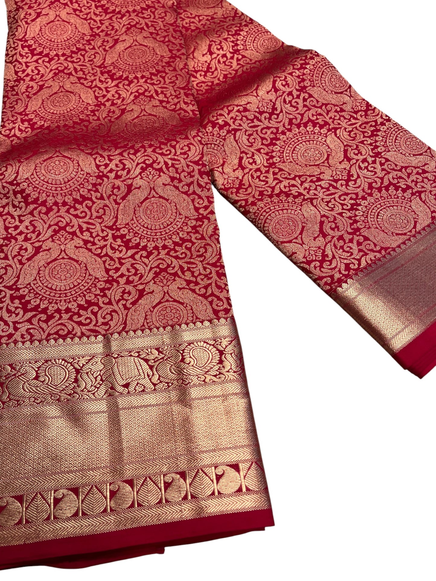 Southloom Premium Handloom Bridal Kanchipuram Silk Saree with Korvai Work (Red)