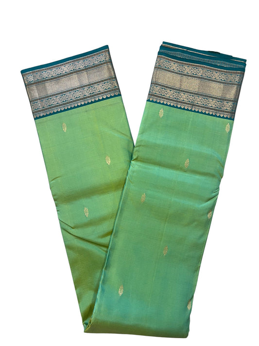 Southloom Pure Handloom Bridal Kanchipuram Silk Saree with Korvai Work(Green & Blue)