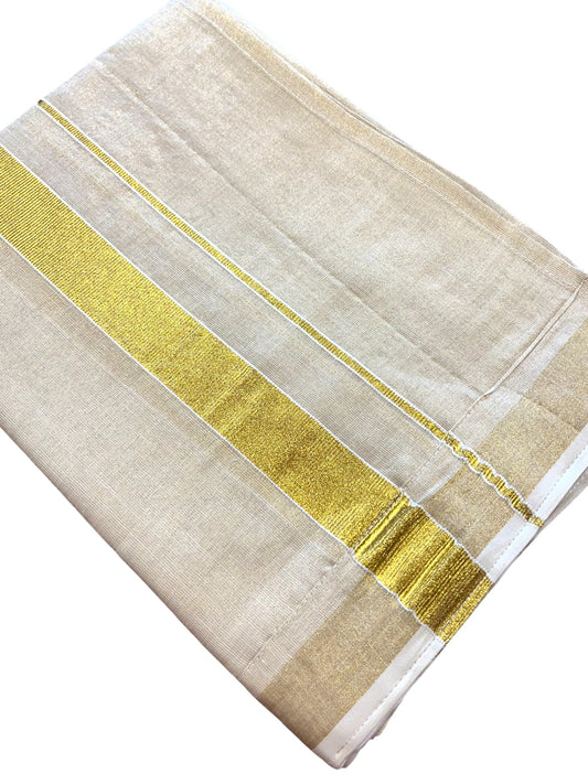 Southloom Kerala Tissue VELCRO Single Mundu with Gold Kasavu Border (South Indian Kerala Dhoti)
