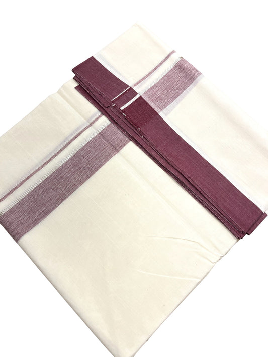 Southloom Kerala Pure Cotton Double Mundu with Silver Lines & Maroon Border (South Indian Dhoti)