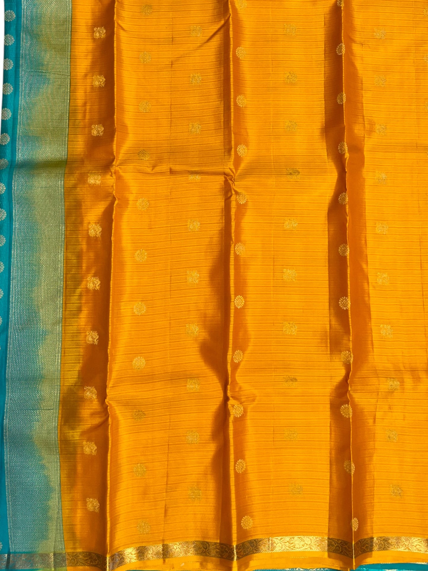 Southloom Pure Handloom Bridal Kanchipuram Silk Saree with Korvai Work (Yellow & Blue)