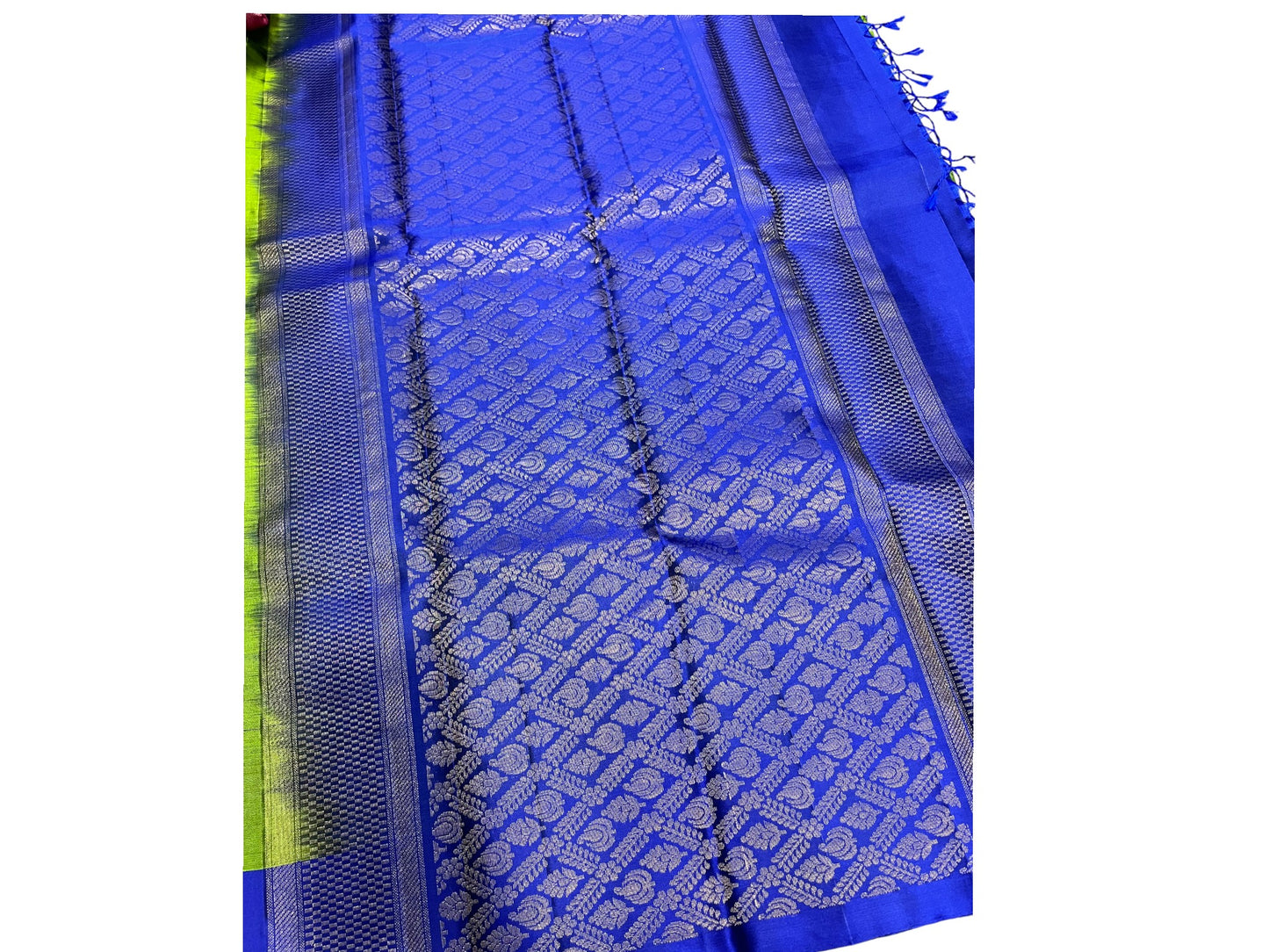Southloom Pure Handloom Kanchipuram Silk Saree with Butta Work(Blue & Green)