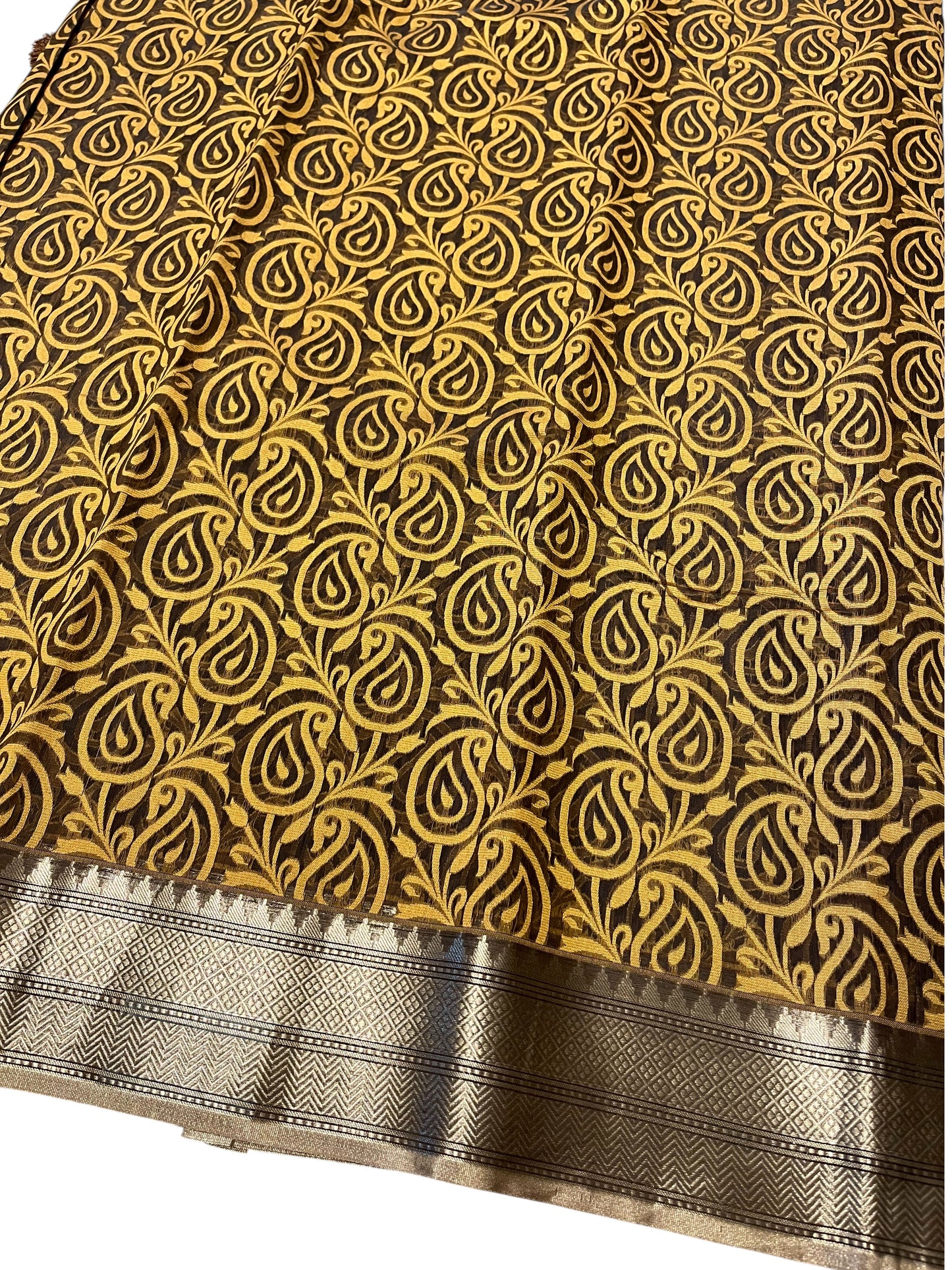 Southloom Cotton Banarasi Silk Saree with Woven Work on Body and Borders(Brown)