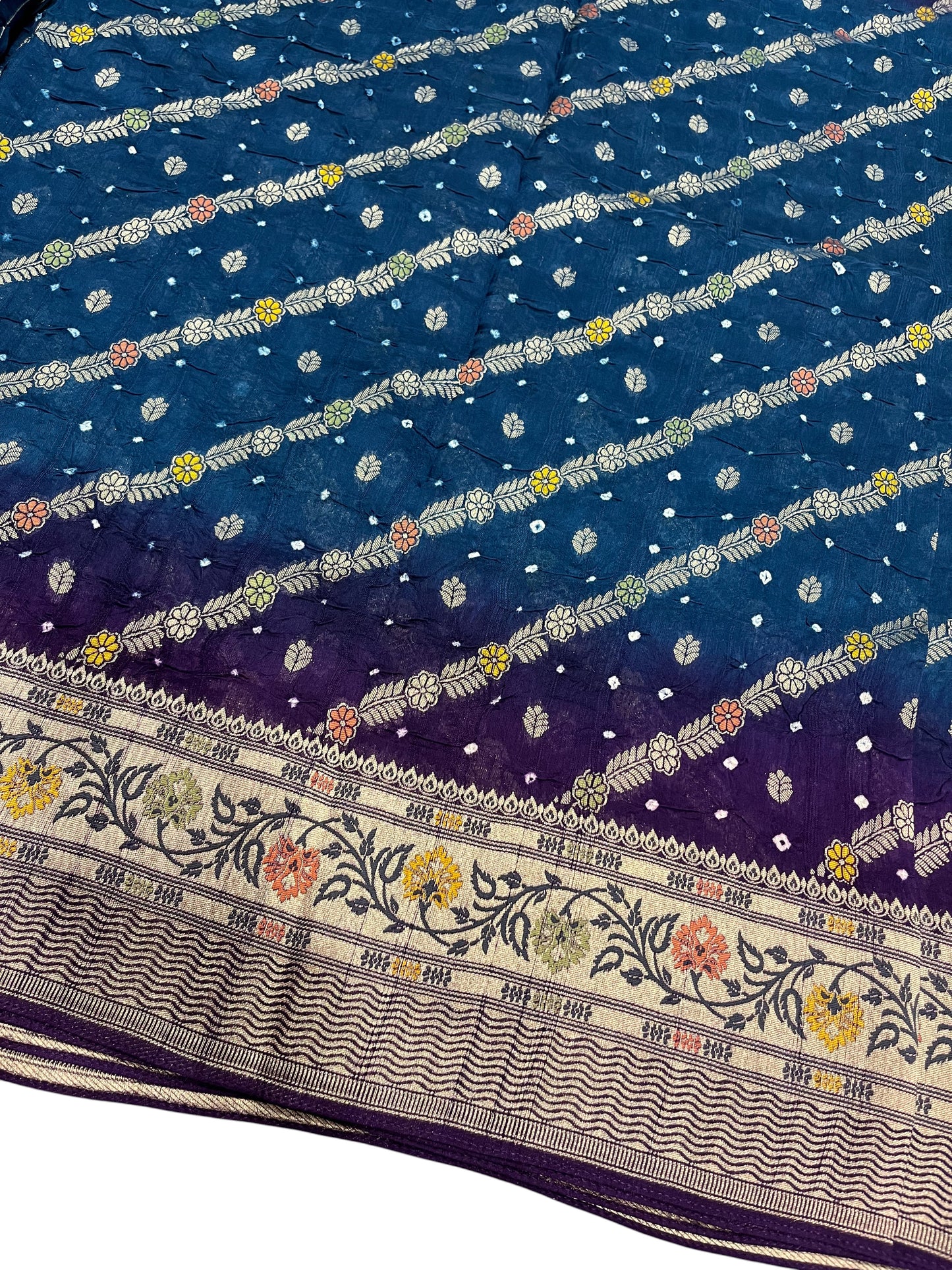 Southloom Pure Banarasi Silk Saree with Woven Work on Body and Borders (Blue & Violet)