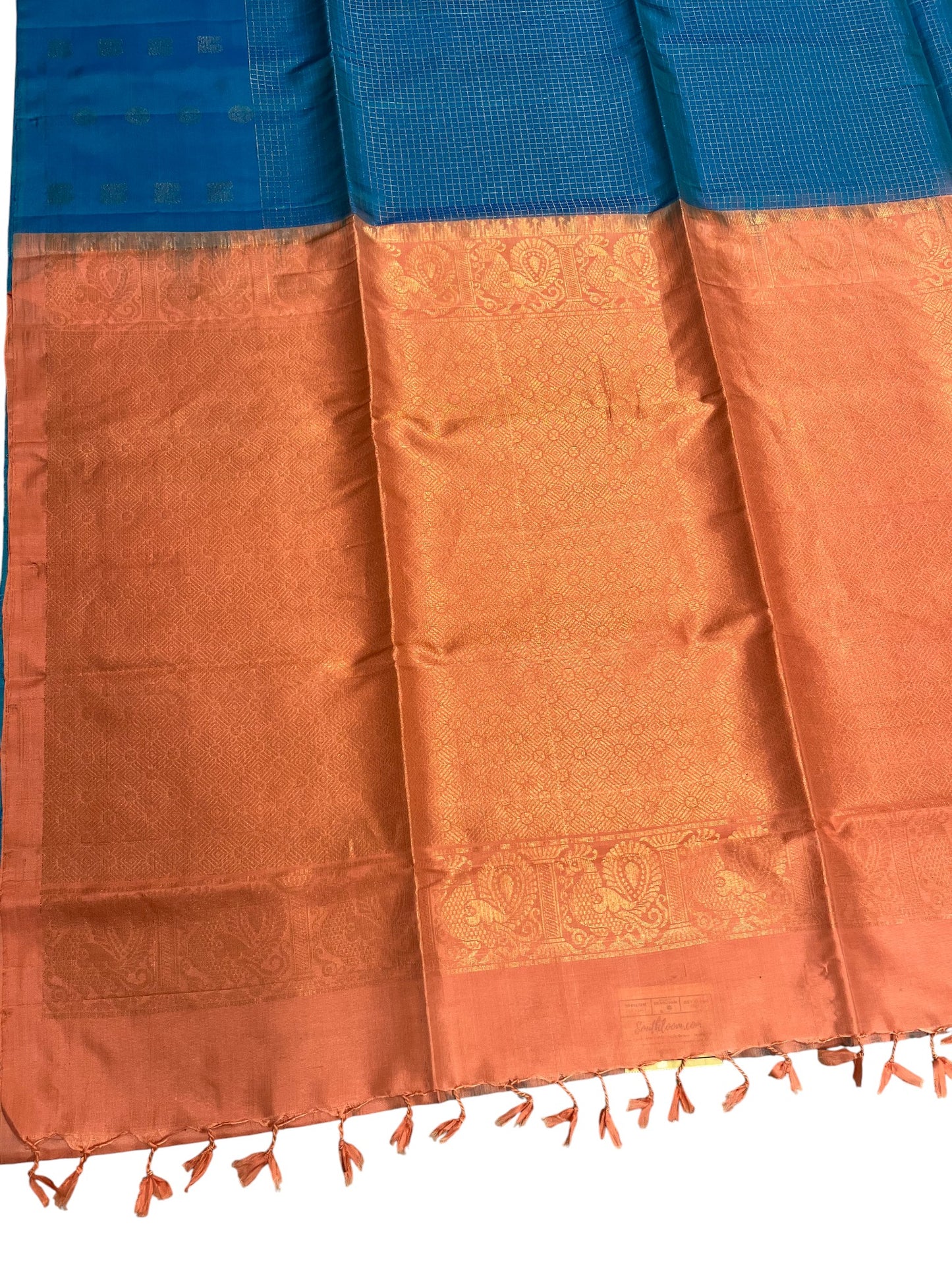 Southloom Pure Handloom Kanchipuram Silk Saree with Korvai Work (Peach & Blue)