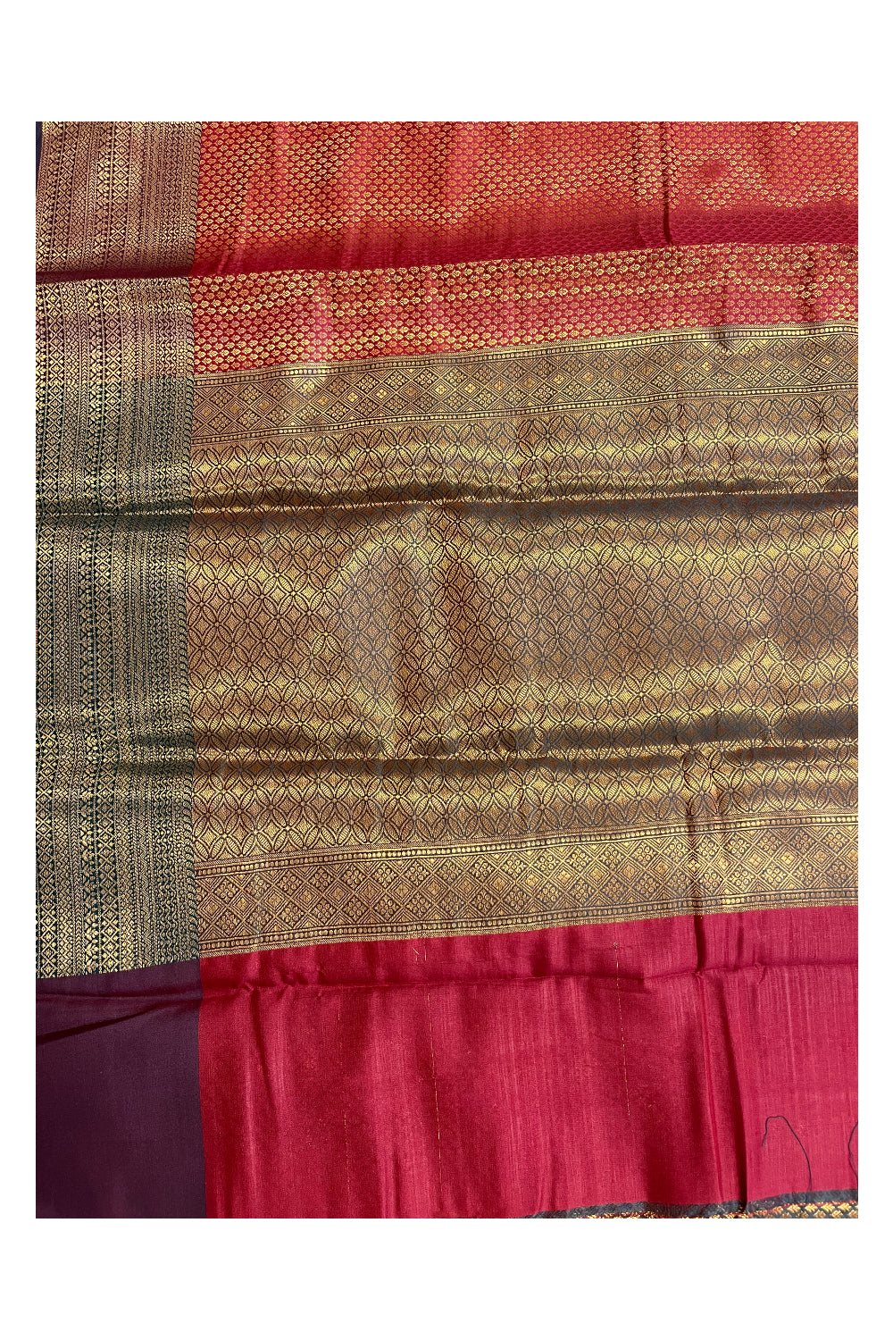 Southloom Banarasi Silk Brocade Bridal Saree WIth Woven Borders And Blouse Piece in Gold And Red