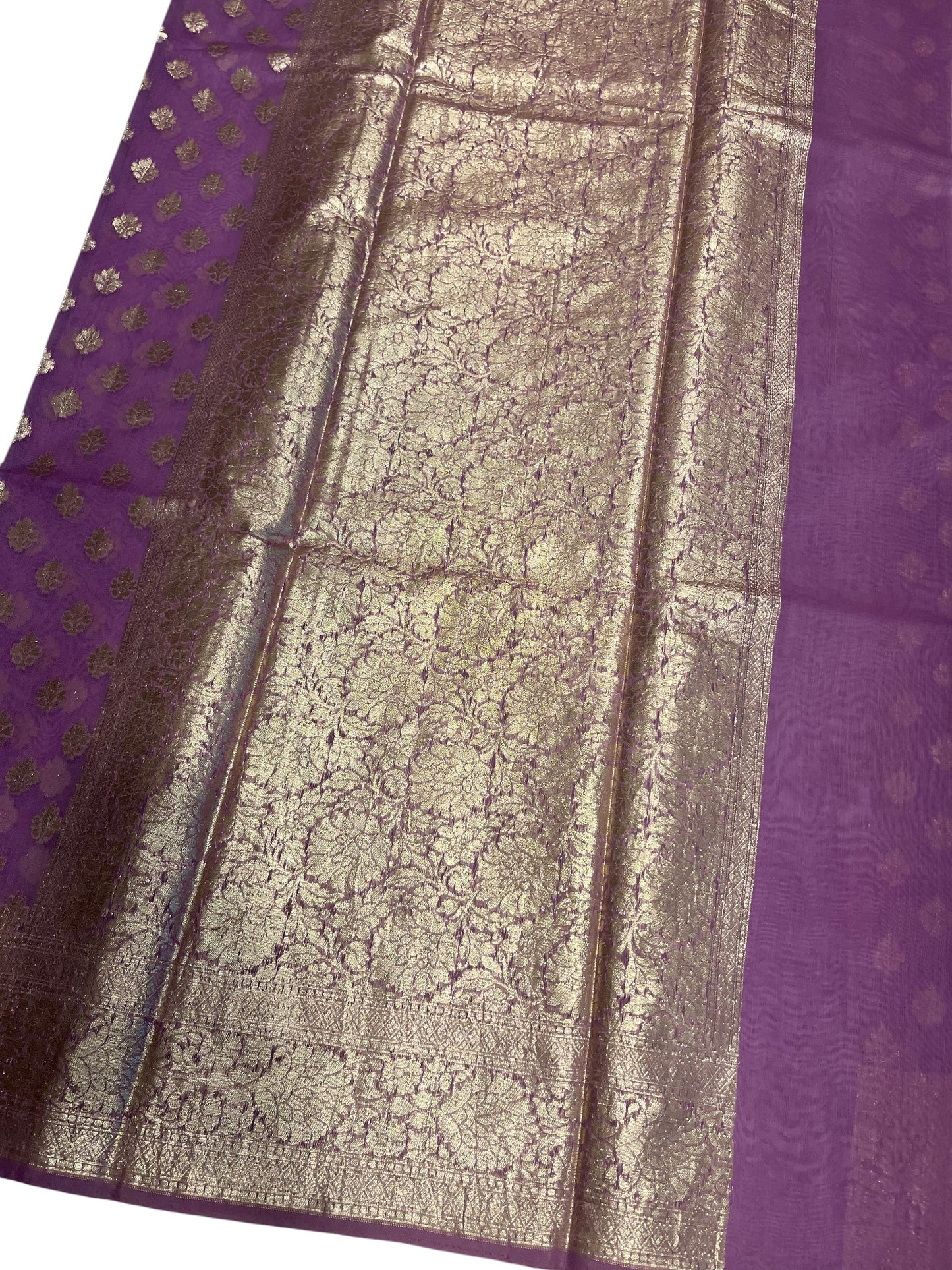 Southloom Cotton Banarasi Silk Saree with Woven Work on Body and Borders (Lavender)