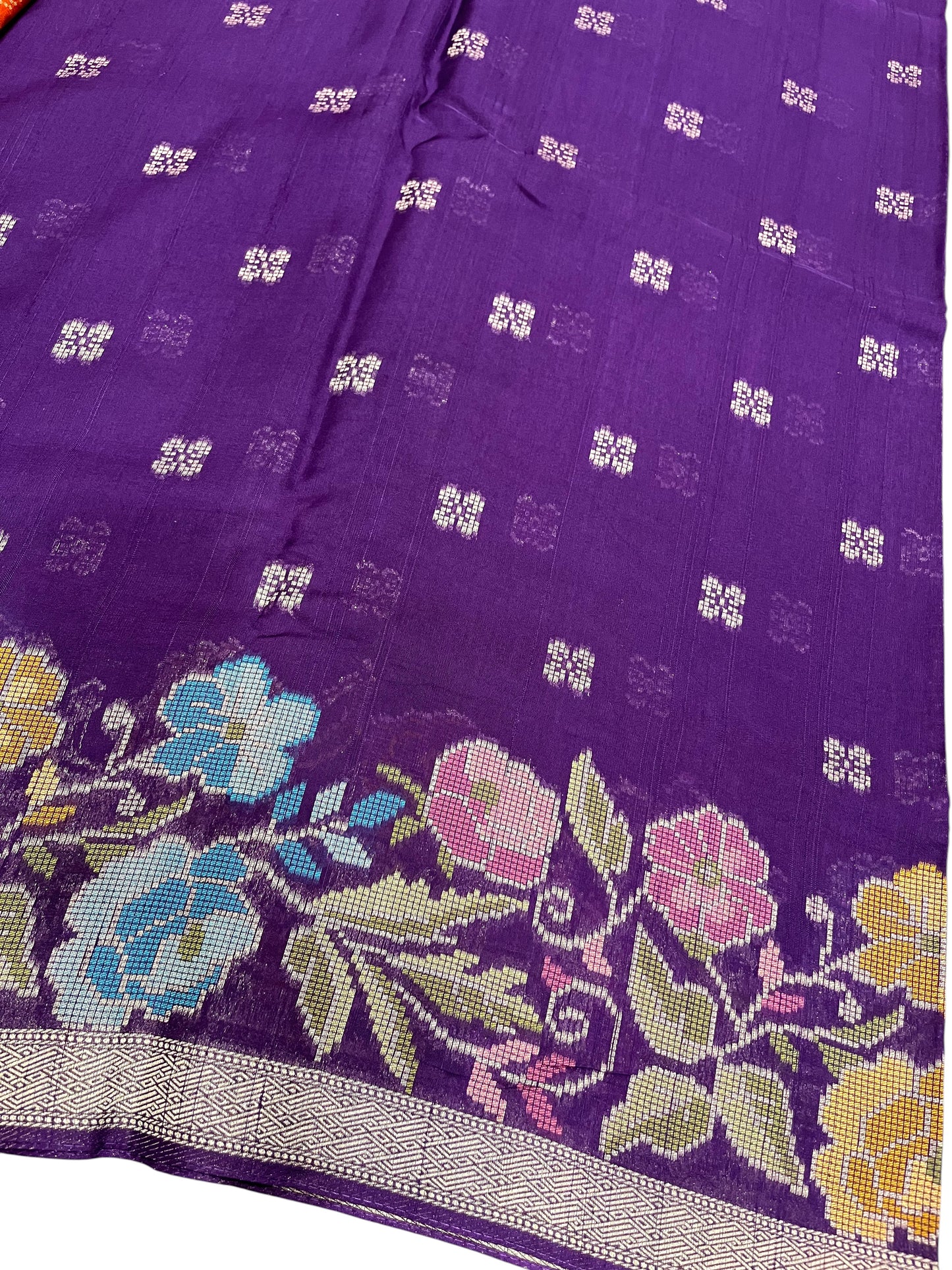Southloom Banarasi Silk Saree with Woven Work on Body and Borders (Violet & Brick Red)